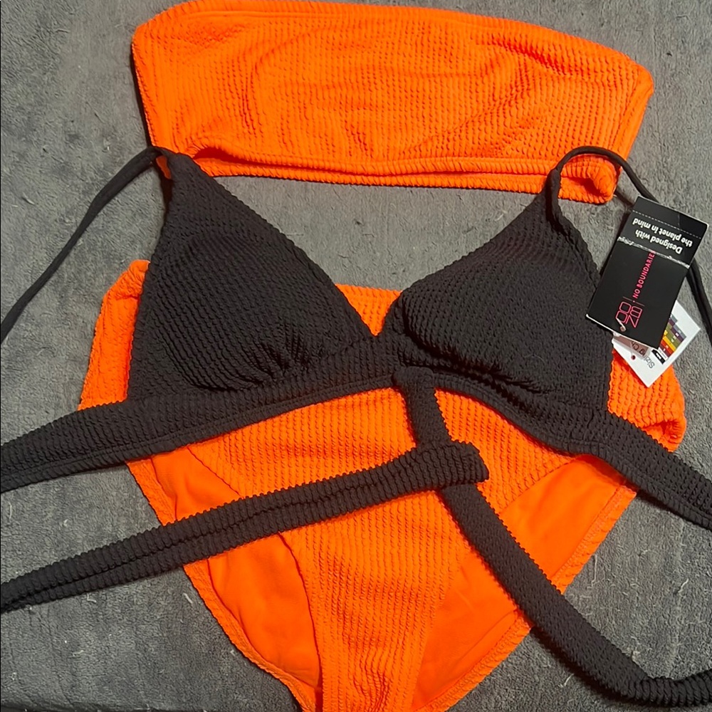 Vibrant Orange and Black Bikini Set